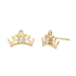 Childs Earrings Zales Child S Disney Le Princess Diamond Accent Beaded Tiara Stud Earrings In 14k Gold