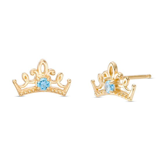 Child's Disney Twinkle Princess Blue Topaz Beaded Tiara Stud Earrings in 14K Gold Child's Disney Twinkle Princess Blue Topaz Beaded Tiara Stud Earrings in 14K Gold