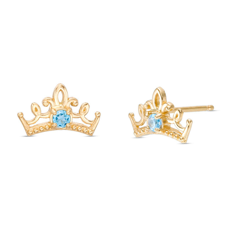 Main Image 1 of Child's Disney Twinkle Princess Blue Topaz Beaded Tiara Stud Earrings in 14K Gold