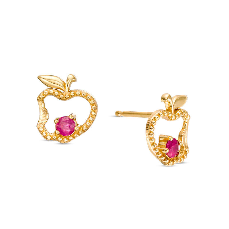 Main Image 1 of Child's Disney Twinkle Snow White Ruby Beaded Apple Stud Earrings in 14K Gold