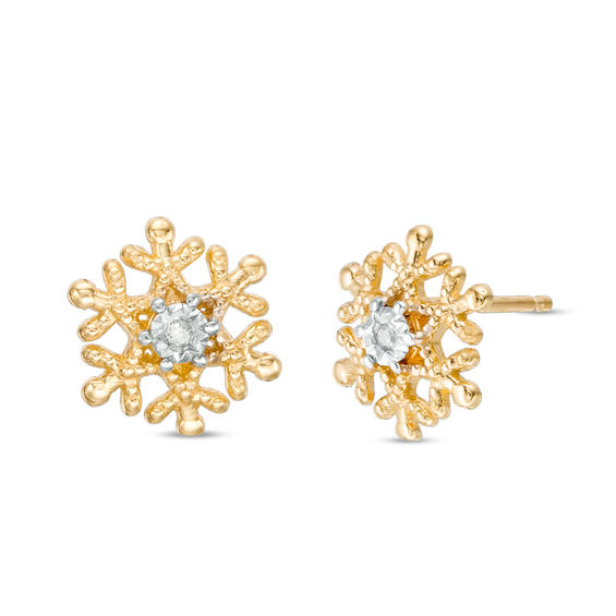 Child's Disney Twinkle Frozen Diamond Accent Beaded Snowflake Stud Earrings in 14K Gold