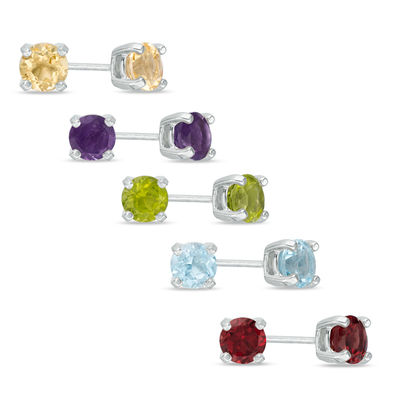 5 0mm Multi Gemstone Five Pair Stud Earrings Set In Sterling