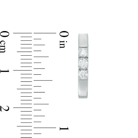 3/8 CT. T.w. Diamond Three Stone Hoop Earrings in 10K White Gold
