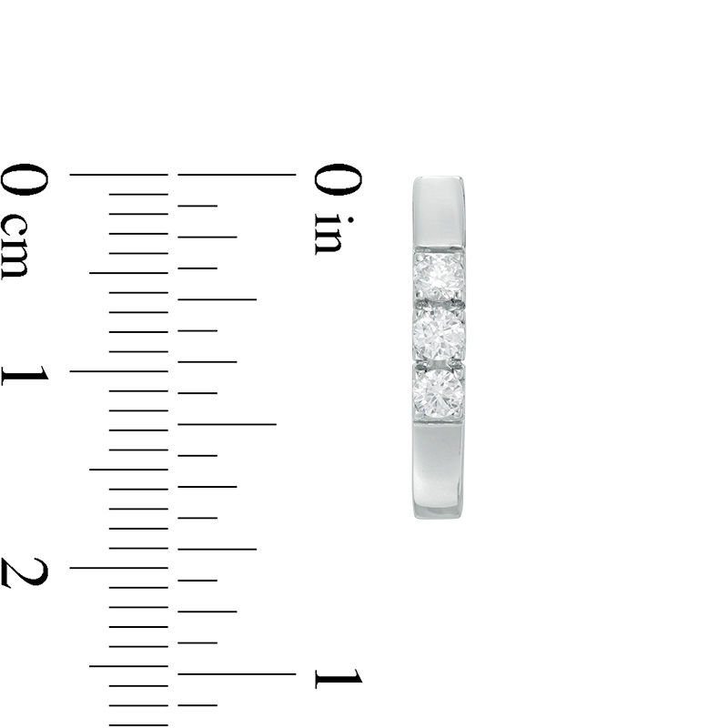 Main Image 2 of 3/8 CT. T.W. Diamond Three Stone Hoop Earrings in 10K White Gold