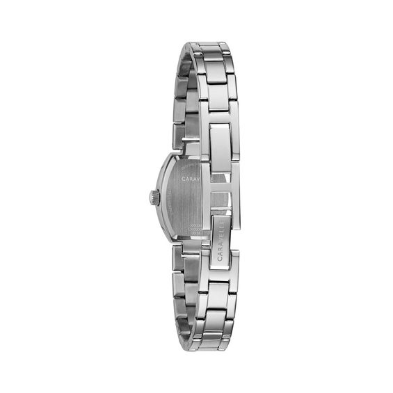 Ladies' Caravelle by Bulova Crystal Accent Watch with Tonneau Black Mother-of-Pearl Dial (Model: 43L204)