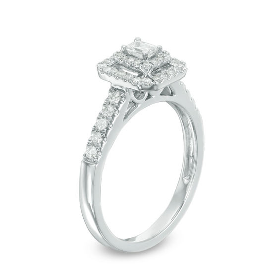1/2 CT. T.w. Emerald-Cut Diamond Double Frame Engagement Ring in 14K White Gold