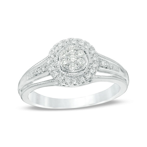 1/4 CT. T.w. Composite Diamond Frame Vintage-Style Engagement Ring in 10K White Gold