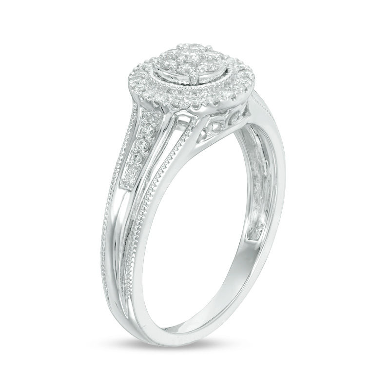 1/4 CT. T.W. Composite Diamond Frame Vintage-Style Engagement Ring in 10K White Gold