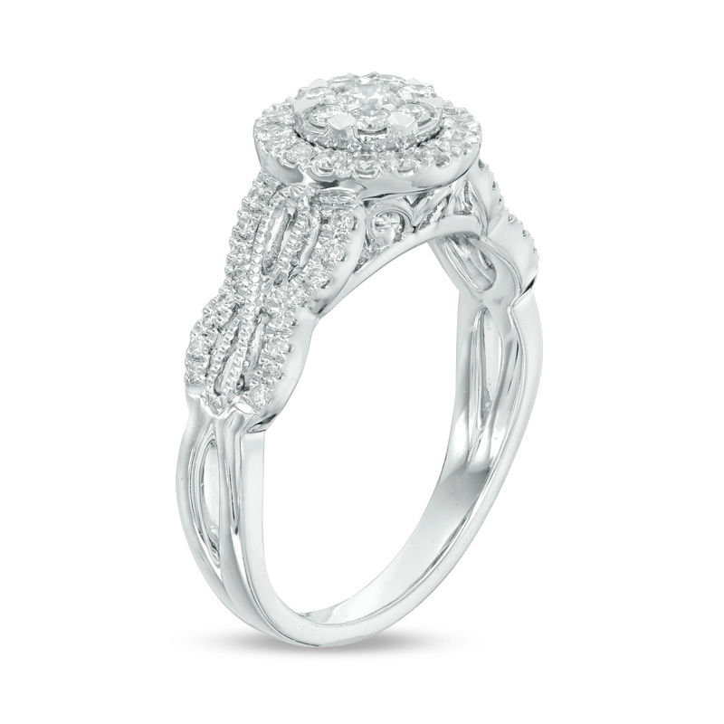 Main Image 2 of 1/2 CT. T.W. Composite Diamond Frame Twist Vintage-Style Engagement Ring in 10K White Gold