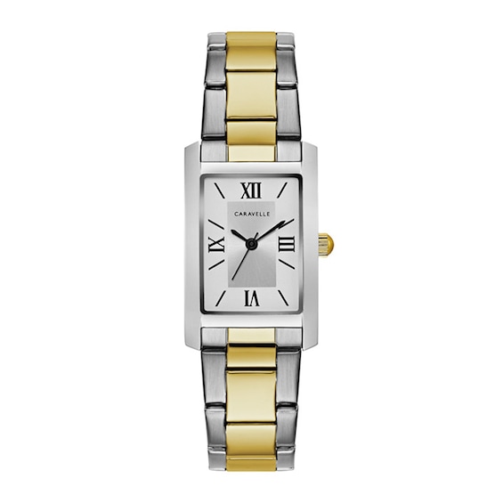 Ladies' Caravelle by Bulova Two-Tone Watch with Rectangular Silver-Tone Dial (Model: 45L167)