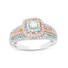 Thumbnail Image 1 of 1/2 CT. T.W. Diamond Double Cushion Frame Engagement Ring in 10K Two-Tone Gold
