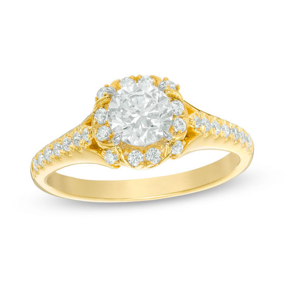 1 CT. T.w. Diamond Flower Frame Engagement Ring in 14K Gold