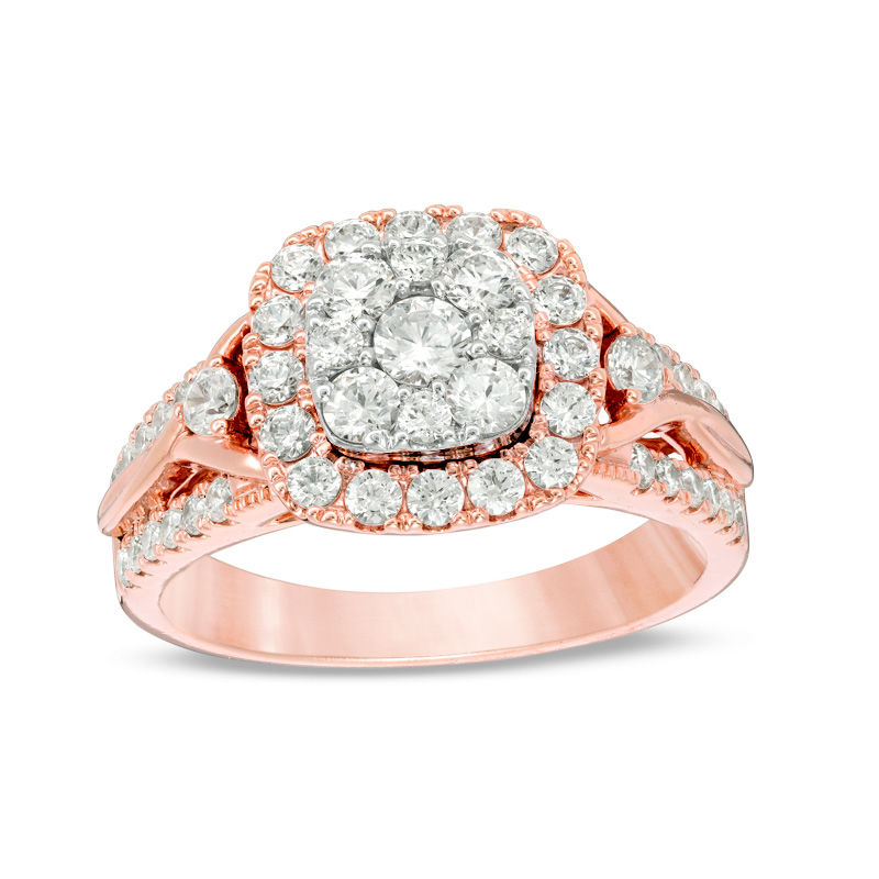 Main Image 1 of 1-1/4 CT. T.W. Composite Diamond Cushion Frame Engagement Ring in 14K Two-Tone Gold
