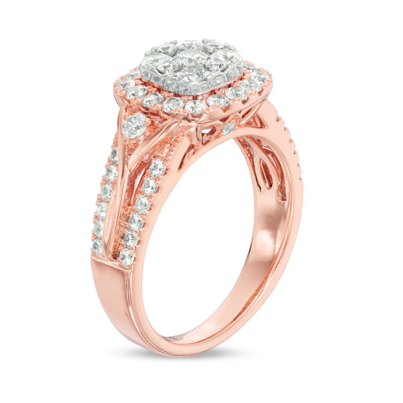 Main Image 2 of 1-1/4 CT. T.W. Composite Diamond Cushion Frame Engagement Ring in 14K Two-Tone Gold