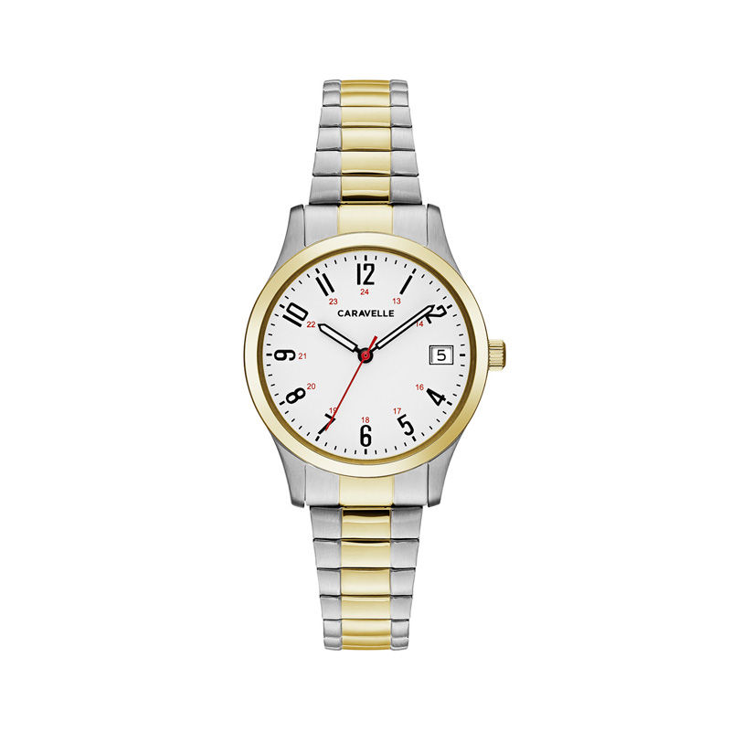 Ladies' Caravelle by Bulova Two-Tone Expansion Watch with White Dial (Model: 45M111)