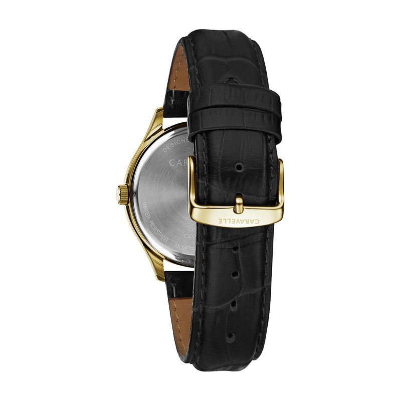 Men's Caravelle by Bulova Gold-Tone Strap Watch with Black Dial (Model: 44B118)