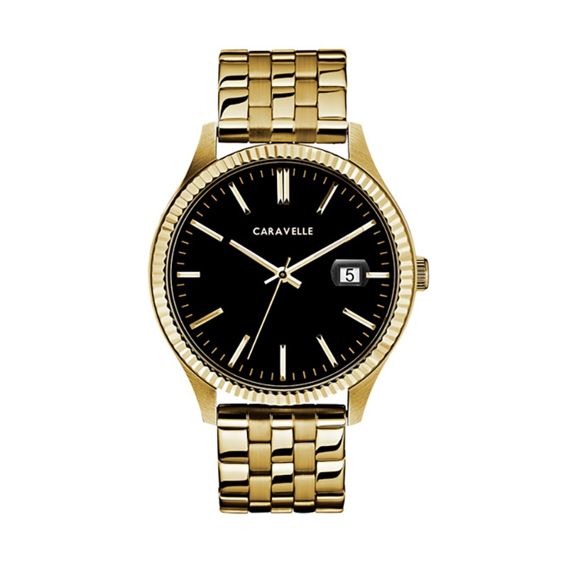 Main Image 1 of Men's Caravelle by Bulova Gold-Tone Watch with Black Dial (Model: 44B121)