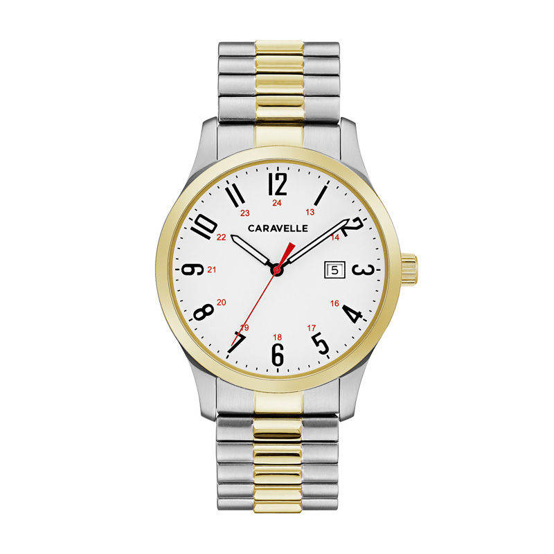 Men's Caravelle by Bulova Two-Tone Expansion Watch with White Dial (Model: 45B147)