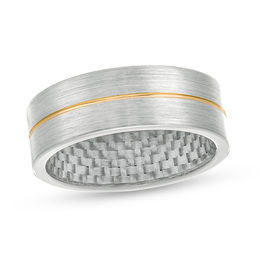 8.0mm Yellow IP Center Groove Satin Wedding Band in Tantalum