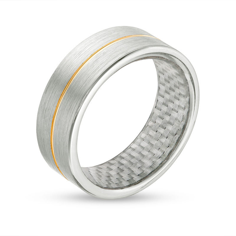 Men's 8.0mm Yellow IP Center Groove Satin Wedding Band in Tantalum