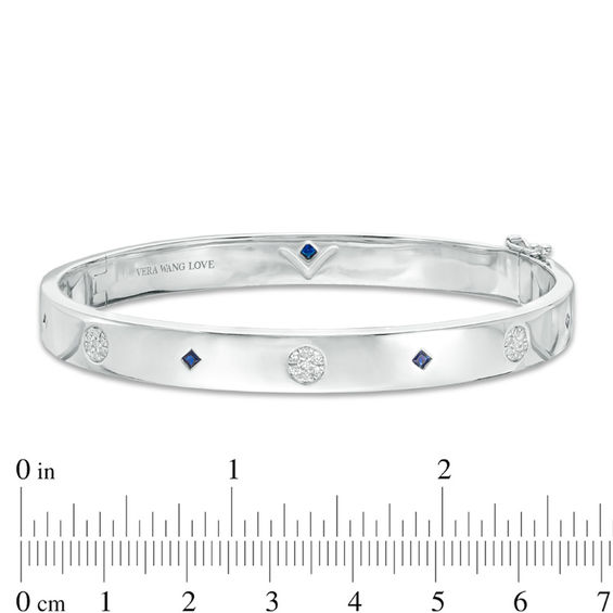Vera Wang Love Collection Princess-Cut Blue Sapphire and 1/8 CT. T.w. Diamond Bangle in Sterling Silver - 7.5"