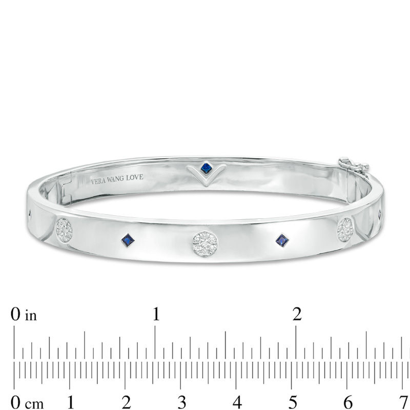 Main Image 4 of Vera Wang Love Collection Princess-Cut Blue Sapphire and 1/8 CT. T.W. Diamond Bangle in Sterling Silver - 7.5"