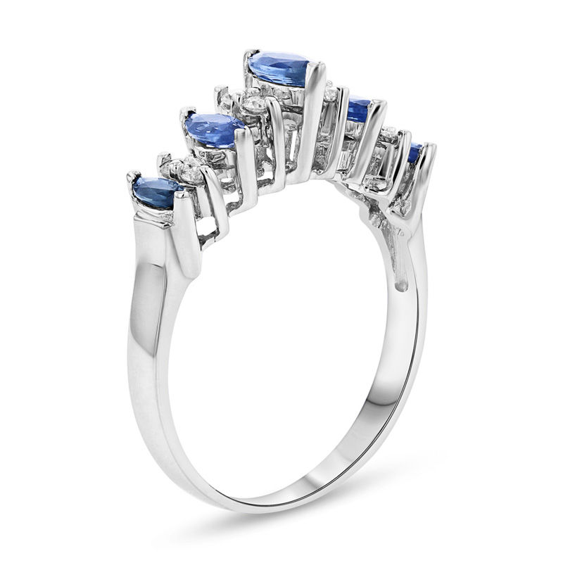 Main Image 2 of Marquise Blue Sapphire and 1/8 CT. T.W. Diamond Nine Stone Illusion Ring in 14K White Gold