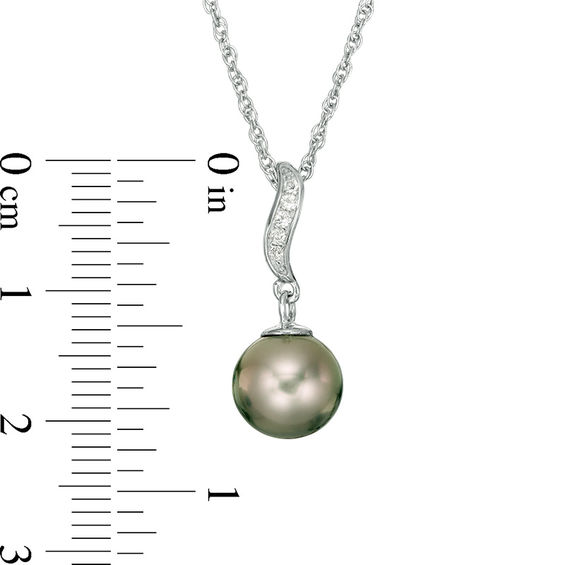8.0-9.0mm Tahitian Cultured Pearl and Lab-Created White Sapphire Drop Pendant in Sterling Silver