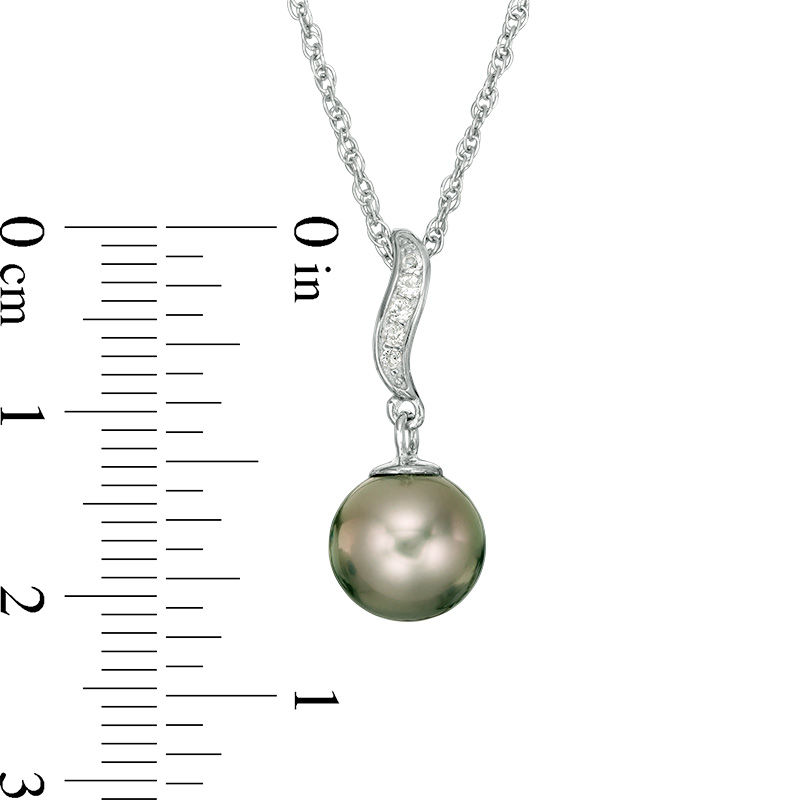 Main Image 2 of 8.0-9.0mm Tahitian Cultured Pearl and Lab-Created White Sapphire Drop Pendant in Sterling Silver