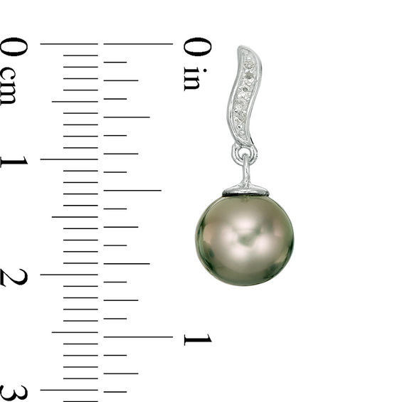 8.0-9.0mm Tahitian Cultured Pearl and Lab-Created White Sapphire Drop Earrings in Sterling Silver