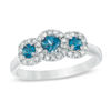 Thumbnail Image 1 of London Blue Topaz and Lab-Created White Sapphire Frame Three Stone Ring in Sterling Silver