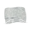 Thumbnail Image 1 of Lab-Created White Sapphire Multi-Row Overlap Ring in Sterling Silver