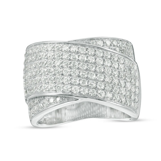 Lab-Created White Sapphire Multi-Row Overlap Ring in Sterling Silver