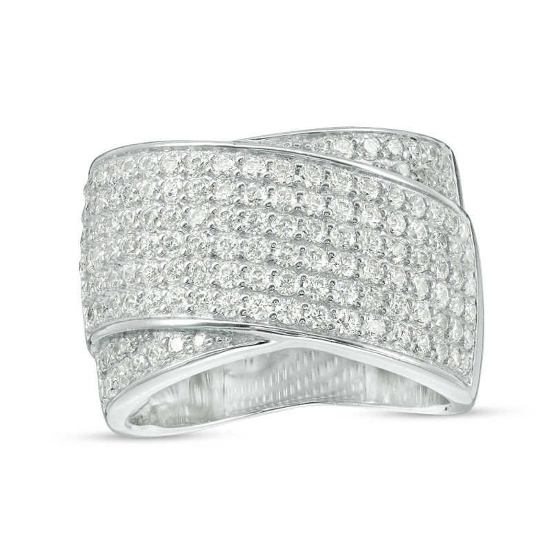 Main Image 1 of Lab-Created White Sapphire Multi-Row Overlap Ring in Sterling Silver