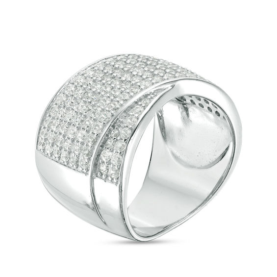 Lab-Created White Sapphire Multi-Row Overlap Ring in Sterling Silver