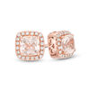 Thumbnail Image 1 of 5.0mm Cushion-Cut Morganite and 1/10 CT. T.W. Diamond Frame Stud Earrings in 10K Rose Gold