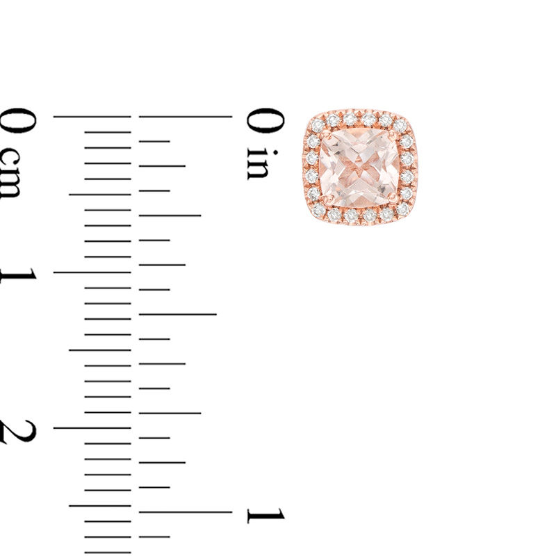 Main Image 2 of 5.0mm Cushion-Cut Morganite and 1/10 CT. T.W. Diamond Frame Stud Earrings in 10K Rose Gold