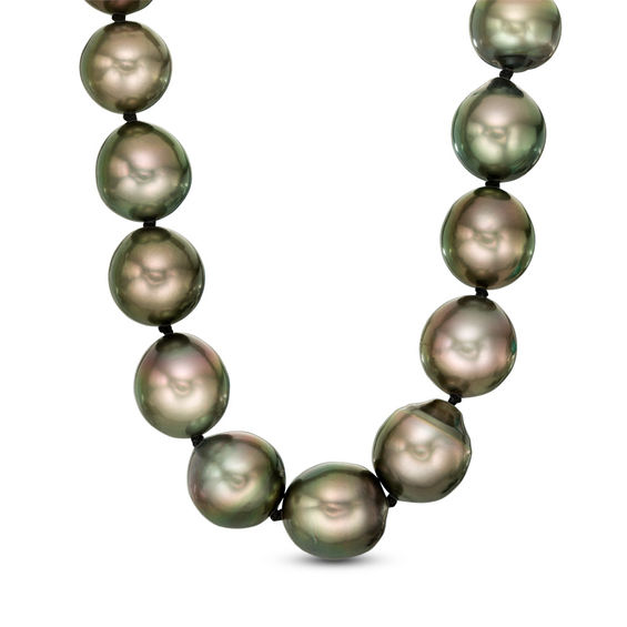 8.5-10.5mm Black and Grey Tahitian Cultured Pearl Strand Necklace with 14K White Gold Pearl Clasp