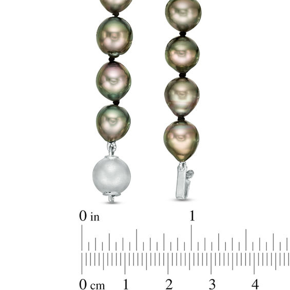 8.5-10.5mm Black and Grey Tahitian Cultured Pearl Strand Necklace with 14K White Gold Pearl Clasp