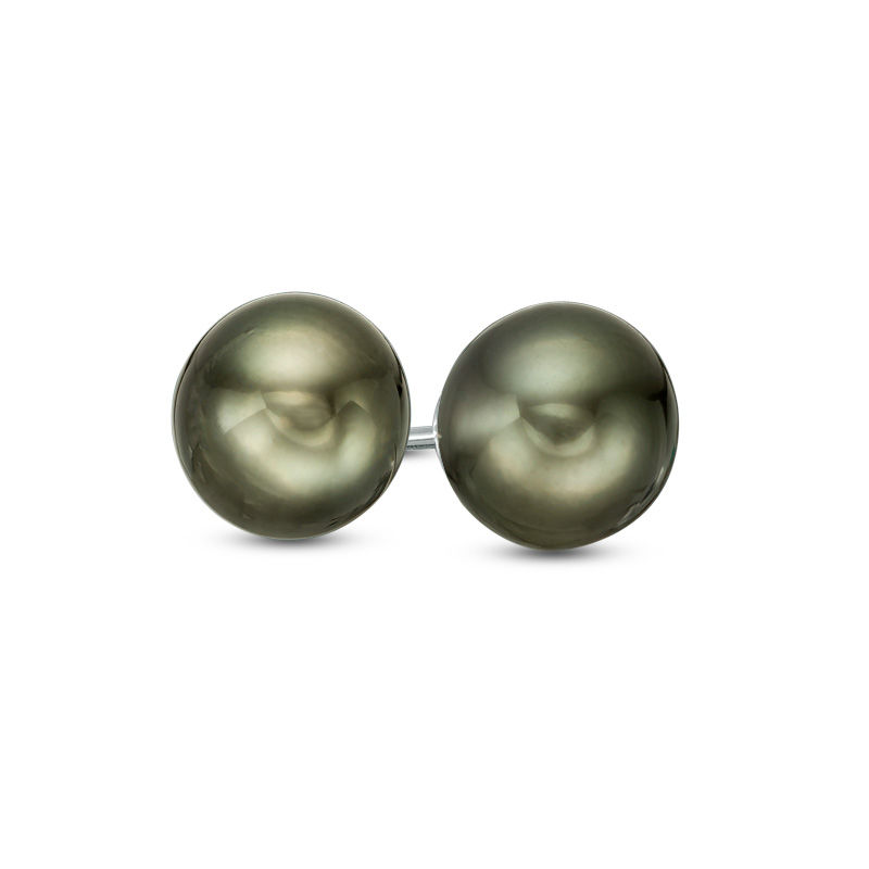 Main Image 1 of 8.0-9.0mm Tahitian Cultured Pearl Stud Earrings in 14K White Gold