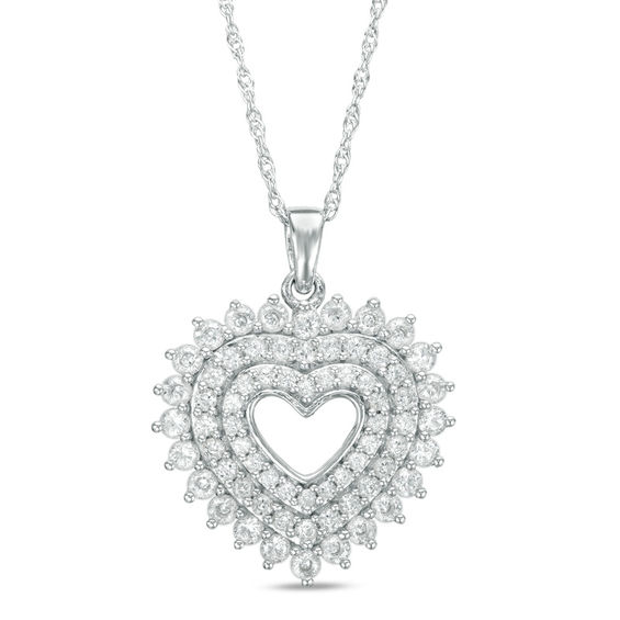 Lab-Created White Sapphire Triple-Heart Pendant in Sterling Silver