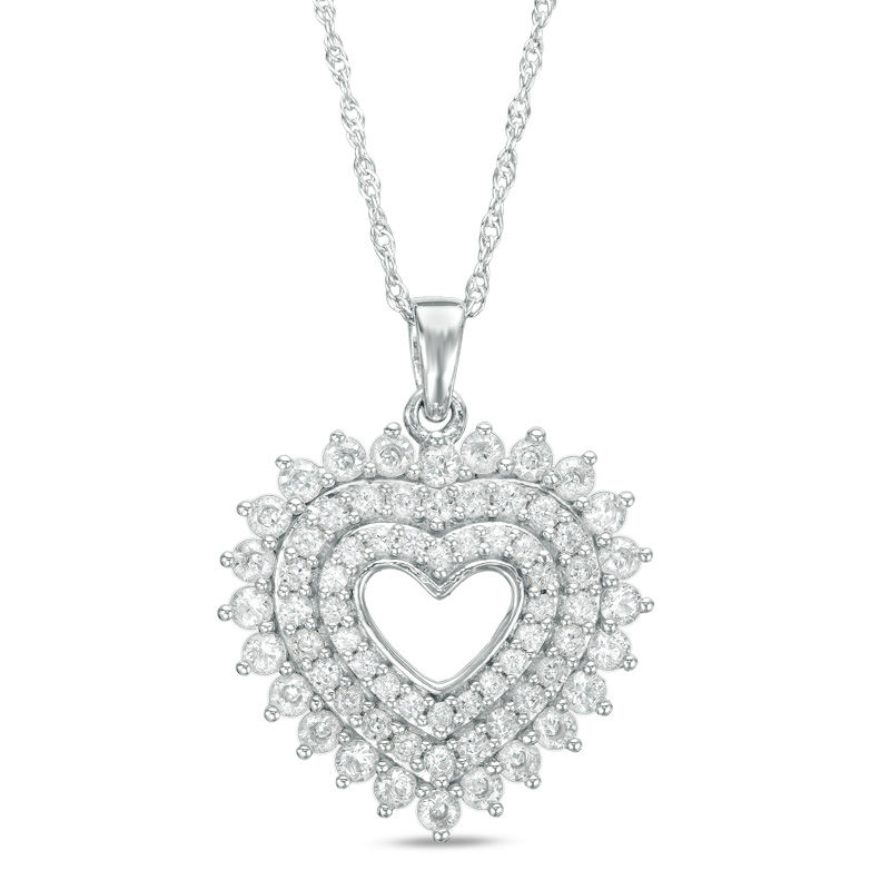 Main Image 1 of Lab-Created White Sapphire Triple-Heart Pendant in Sterling Silver