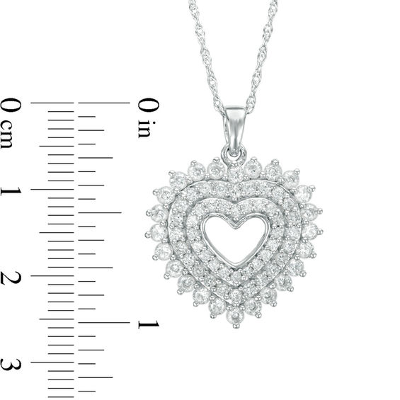 Lab-Created White Sapphire Triple-Heart Pendant in Sterling Silver