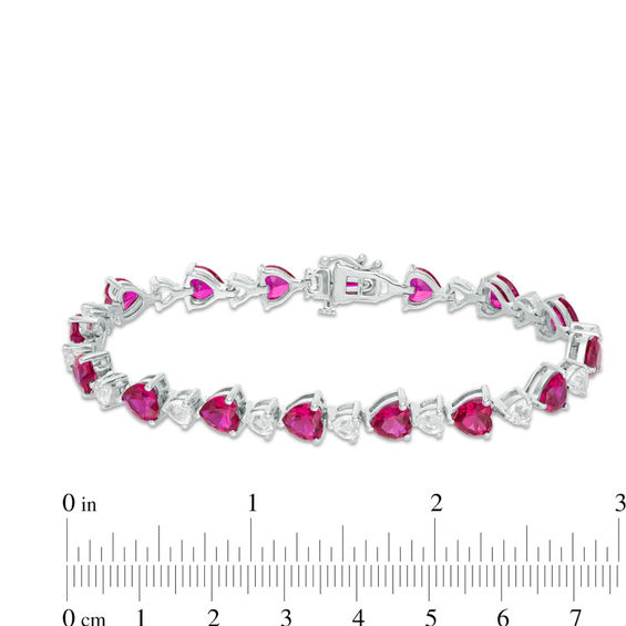 Heart-Shaped Lab-Created Ruby and White Sapphire Line Bracelet in Sterling Silver - 7.25"