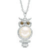 Thumbnail Image 1 of 7.5-8.0mm Freshwater Cultured Pearl, Smoky Quartz and Lab-Created White Sapphire Perched Owl Pendant in Sterling Silver