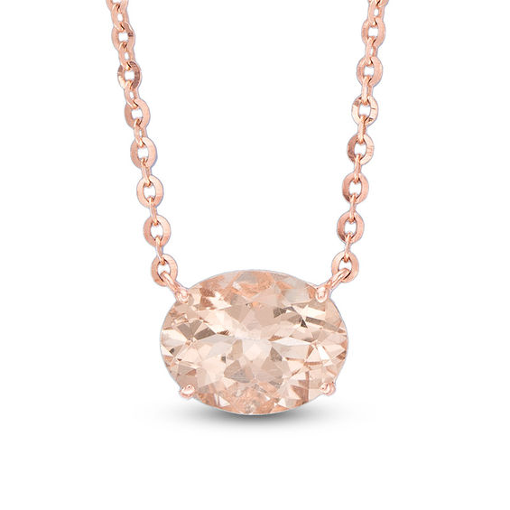 Sideways Oval Morganite and Diamond Accent Necklace in 10K Rose Gold