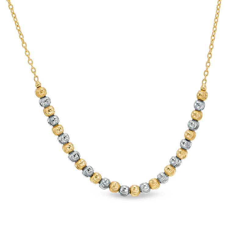 Main Image 1 of Alternating Diamond-Cut Bead Necklace in 10K Two-Tone Gold