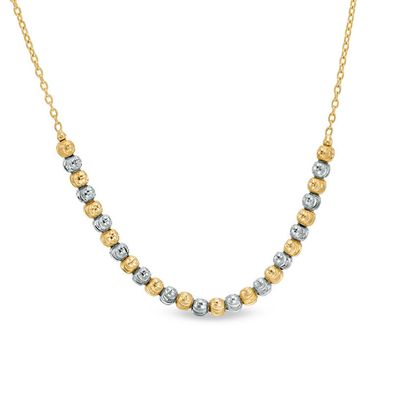 Alternating Diamond-Cut Bead Necklace in 10K Two-Tone Gold