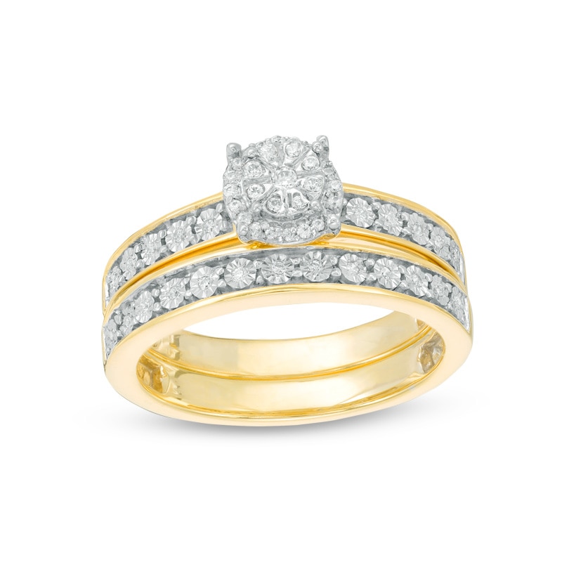 Main Image 1 of 1/6 CT. T.W. Diamond Frame Bridal Set in Sterling Silver with 14K Gold Plate
