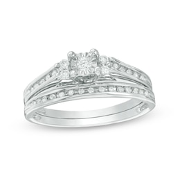 1/4 CT. T.W. Diamond Duo-Sides Bridal Set in Sterling Silver